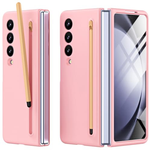 Miimall Coque pour Coque Samsung Galaxy Z Fold 3 avec Stylet + Protection d'écran Avant + Fente Automatique à Ressort pour Stylo, Étui de Protection Ultra-Fin pour Samsung Galaxy Z Fold 3 (Rose)