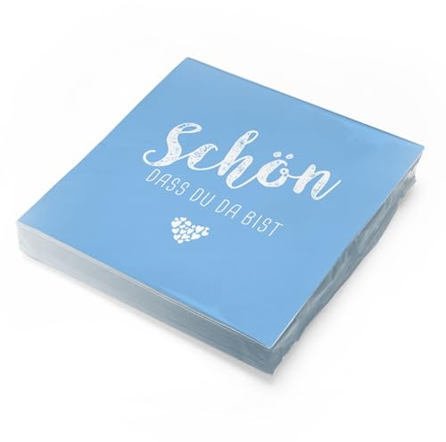 itenga Servietten Schön dass du da bist 30 x 30cm 3-lagig 20 Stück für Kommunion Konfirmation Hochzeit Taufe und andere Feiern (hellblau)