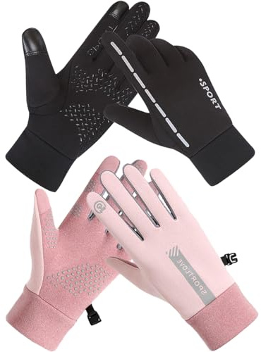 DKDDSSS Gants Hiver Homme Femme, Gants Doublure Thermiques, Gant Moto Enfant, Gants Sportive Antidérapant, pour Vélo Ski Snowboard Cyclisme Conduite Randonnée, Noir Rose