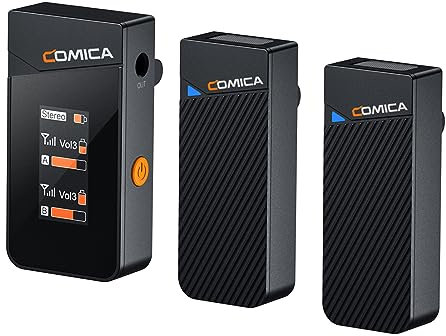 Vimo C2 Wireless Microphone System with 1 Receiver & 2 Microphones 200M Transmission Range 4 Level Adjustable Speed Built-in Battery Replacement for Android Phones Computer Laptop Camera for