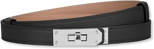 HEVIBK Ledergürtel Damen Gürtel Taillengürtel Damengürtel Leder Jeansgürtel Echtleder 18mm Breit schmaler Gürtel(Schwarz/Silber)