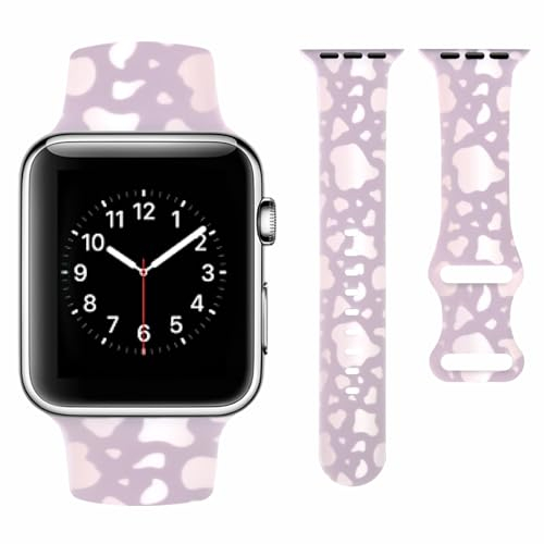 Vozehui Kompatibel für Apple Watch Silikon Armband 49mm 45mm 44mm 42mm, Kuh Leopard Zebra Animal Print Soft Sport Band Kompatibel mit iWatch Apple Watch Armband SE Serie 9 8 7 6 5 4 3 2 1, Kuh Druck