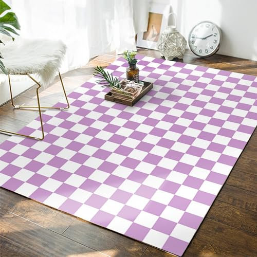 Lifup Teppiche Flausching Wohnzimmer Teppiche, Teppich Chlafzimmer Esszimmer Kurzflor, Kollektion Teppich mit Karo-Design, Modern Flauschig Waschbarer Weich Teppich für Wohnkultur Lila 100 x 200 cm