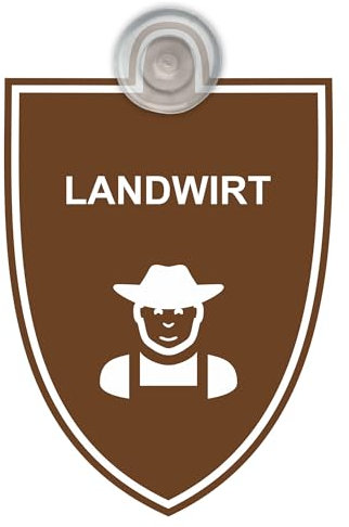 Indigos UG - Schild Landwirt - braun - 9x12 cm - Saugnapfschild - Aluverbund - Emblem - Innenbefestigung für Ihr Auto - UV-Beständig - Einsatzschild - Hinweisschild - Warnschild