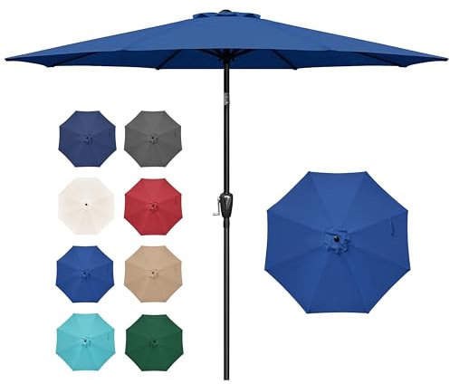 Simple Deluxe 2.74M Outdoor Market Table Patio Umbrella with Button Tilt, Crank and 8 Sturdy Ribs for Garden, Deck, Lawn, Backyard & Pool, Blue