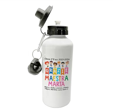 t-shirteria - Borraccia Personalizzata Maestra - Idea Regalo Fine Scuola - Tappo Ermetico Antigoccia e Stampa Anti-scolorimento - Alluminio, Lavabile in Lavastoviglie - 500ml (Grazie Maestra)
