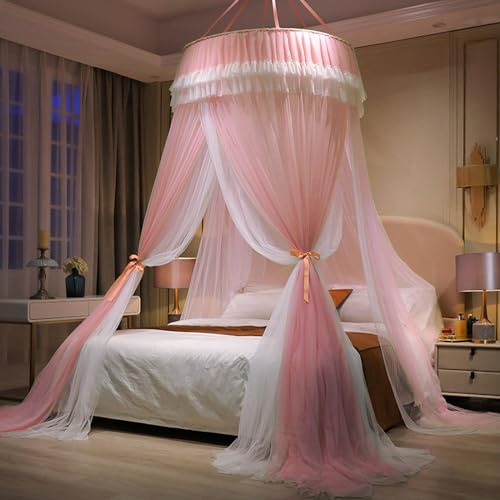 Koomuao Moskitonetz Bett, Großes Moskitonetz Reise Betthimmel Mückennetz Insektenschutz für Doppelbett/Einzelbett Kinderbett Einfache Anbringung Moskitonetz Bett für Reisen oder Dekoration (Rose-1)