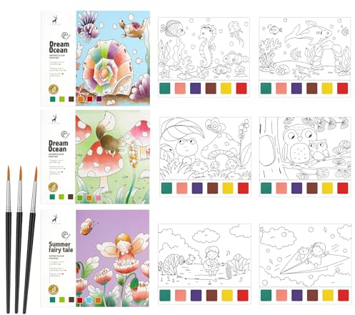 MXTIMWAN 60 Pages de Mini Livres de Coloriage pour Enfants, Livre Peinture Aquarelle avec Pinceau Réservoir d'Eau, Peinture à l'Eau pour Enfants et Adultes pour Pochettes Surprises, Anniversaires