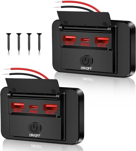 Daakro 12V USB Steckdose Auto LadegeräT Dual QC3.0 USB A Und USB C Rotes Licht Steckdose Mit Schalter USB Einbaubuchse Schnelllade Adapter FüR 12 V / 24 V Wohnwagen Auto MotorräDer LKW Wohnmobil