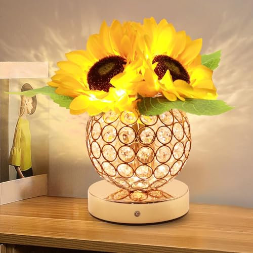 JHXLAMP Sonnenblumen Blume Lampe, Geburtstagsgeschenke für Frauen, Geschenke für Mama,Touch-Lampe, 3-Farben stufenlos dimmbar kleine Lampe, für Wohnzimmer, Schlafzimmer, Esszimmer Home Decor