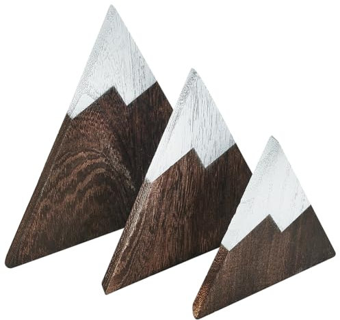 AHANDMAKER Lot de 3 Décorations d'Étagère en Bois de Montagne, 3 Tailles, Panneaux en Forme de Montagne, Découpes pour Maison, Cuisine, Bureau