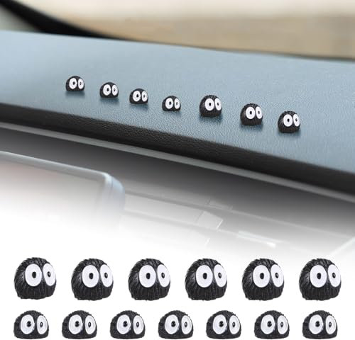 Gjinxi Lot de 40 Accessoires de Voiture Soot Sprite Mignon Anime pour Tableau de Bord Rétroviseur et Tableau de Bord Décoration de Studio Ghibli Décoration Amusante pour Rétroviseur de Voiture