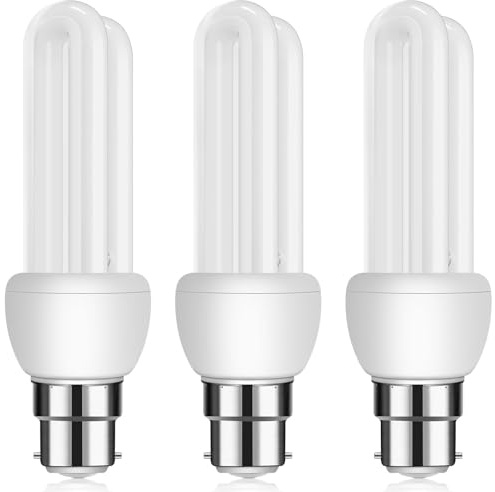 Ddlisu B22 Bayonet Cap Energy Saving Bulb 11W, 2U CFL Low Energy Light Bulbs, BC Compact Fluorescent Stick Bulbs, B2U Bayonet Light Bulbs Cool White 6500k, AC 220V, Not dimmable, 3Pack