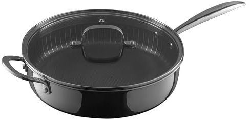 Funky Pro Cookware 28cm Tri-ply Pro Etched Frying Pan + Lid, Tri-Ply Technology, Compatible All Hobs inc Induction, Non Stick, Stay Cool Double Handles, Dishwasher Safe, Oven Safe