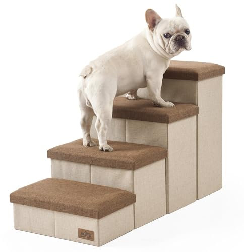 COZY KISS Scala per cani per cani piccoli, rampa pieghevole di stoccaggio per animali con copertura impermeabile, scaletta per cane per divano sedia, leggero, comfort (marrone, 43x97x56cm, 4)