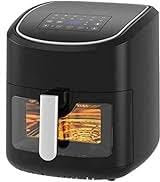 Regalo per la festa della Mamma, Friggitrice ad Aria MARIANNA, Capacità 5,2 litri, con Finestra Trasparente e Display Digitale, Air Fryer Senza Olio con 9 Programmi, 50-200°, Colore Nero