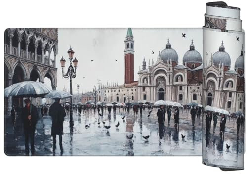 Stadt Mauspad XXL 800 x 300 x 3mm, Mauspad New York Schreibtischunterlage Mouse Pad Gaming Vernähte Kanten, Desk Mat mit Anti-Rutsch Basis, Verbessert Präzision Geschwindigkeit, Gaming Zubehör Q547