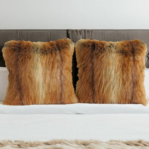 inchgrass Fell Kissenbezüge 45.7x45.7 cm - Luxuriös Flauschiges 2er Set für Sofa & Bett, Super weiche dekorative Kissenhüllen Wohnzimmer A69