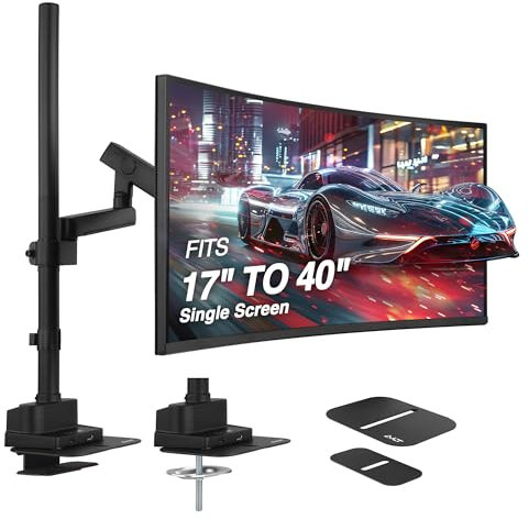 AVLT Single 40 Inch Monitor Arm Pole Top Mount With USB-C USB-A Ports-Black, Supports 26.4 lbs (12kg), Ultrawide screen fit, VESA Compatible, Tilt, Swivel, Rotate, Ergonomic adjustable height, Durable