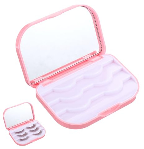 FdcLixuvol Eyelash Storage Case, 3 Layer Lash Case Makeup Storage Box with Makeup Mirror Empty Travel Cases Cosmetic Organizer Box Fake Eyelash Container Lash Packaging (Pink)