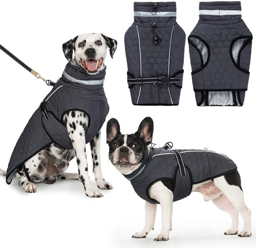 Cyponpy Hundejacke Winter Mantel Hund Wasserdicht Regen Hundemantel Warm Reflektierend Wintermantel Hund Fleece Hundemantel mit Geschirr Winter Hundejacke Wasserdicht Kleine Mittelgross Große Hunde