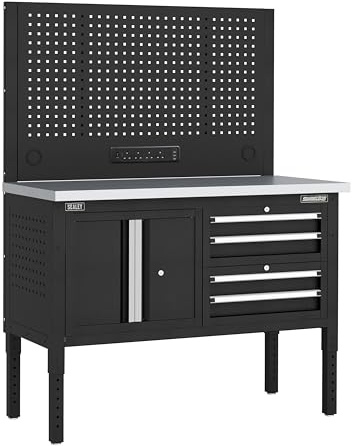 Sealey Superline PRO® Modular Workbench with 4 Drawers & Cupboard Stainless Steel Worktop Adjustable Height 1265mm - APMWB50COMBO1SS