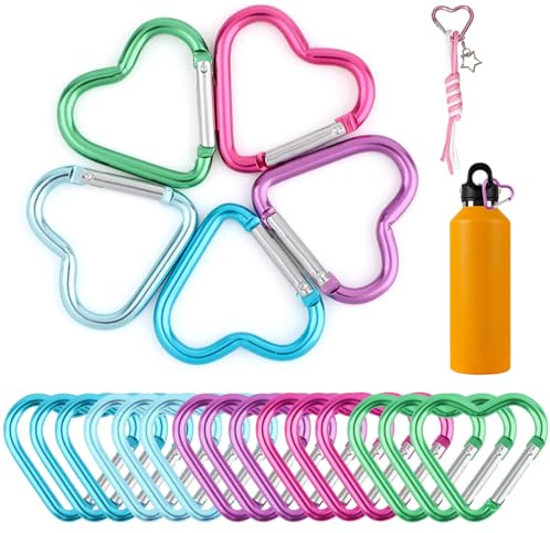 20 Stück Herz Karabiner Schlüsselring Herz, Aluminium Karabinerhaken Klein Schlüsselanhänger Bunt Karabiner Schlüsselanhänger Für Camping Angeln Berge Besteigen Wandern Reisen