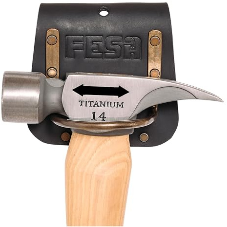 FESA Leather Hammer Belt Holder - Heavy Top Grain Leather Hammer Holster with Steel Loop & Reinforced Heavy Duty Rivets - Fits Any Belt, 2 Ways to Attach - Handcrafted (Brown, Compact)