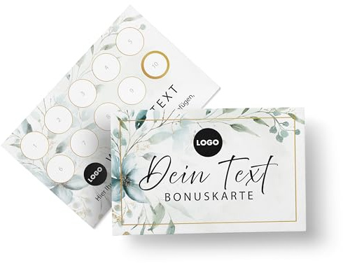 Bonuskarten erstellen – 50 Stempelkarten mit Name, Logo personalisiert – gut stempelbar, beschreibbar – Treuekarten made in Germany – (Motiv 2)