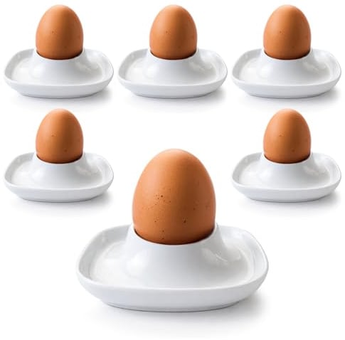 com-four® 6X Eierbecher aus Keramik - weiße Eierhalter für Tisch und Küche - spülmaschinengeeignet und mikrowellengeeignet - Moderne Eierbecher für Frühstück (6 Stück - Modern)