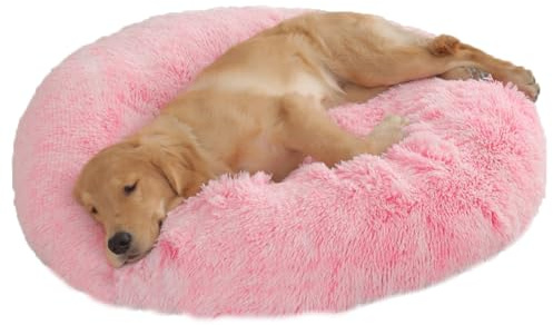 Coussin Rond Chien Grande Taille XXL, Panier Chiens Moelleux et Apaisant, Canapé Lavable, Tapis Matelas Lit Antidérapant pour Petit Moyen Animaux (Rose Ombré,L 100 x l 100 x H 14cm)