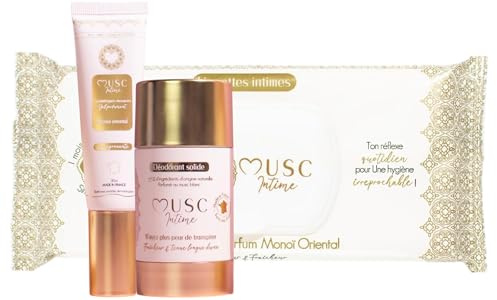 MUSC INTIME La Marque Officielle - Gel Parfumant + Déodorant Anti transpirant + Lingettes Intimes - Les Indispensables - Monoï Oriental - La Rayonnante - Parfume, Protège et Rafraîchit