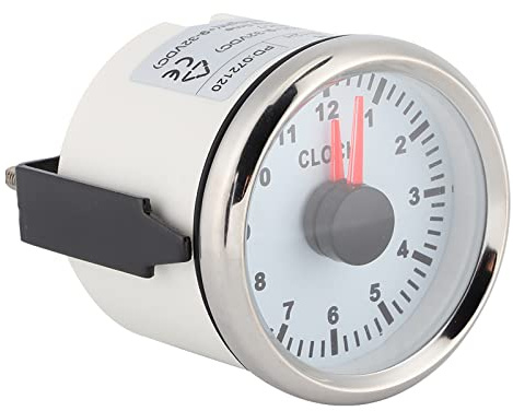 Naroote Auto-Uhr-Zifferblatt-Messgerät, Universeller 0-12-Stundenzähler, Uhranzeige für Boot, Yacht, Rote Hintergrundbeleuchtung, 52 Mm, Automatische Uhr für Auto, Boot, Motorrad (Weißes