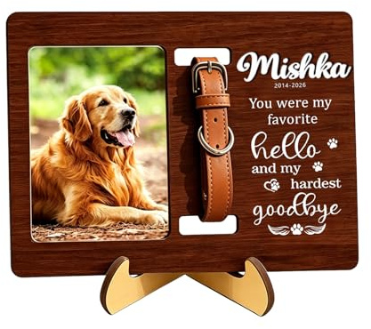 Cadre commémoratif personnalisé pour chien avec porte-collier, photo et nom de l'animal de compagnie, cadeau de perte d'animal de compagnie, souvenir de condoléances pour chiens ou chats, affichage