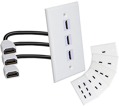 MXTECHNIC Single Port 4K HDMI Wall Plate Outlet Cover with 6 Inch Female to Female High Speed HDMI Pigtail Cable for Video Game Systems,TV Boxes(3-Port)