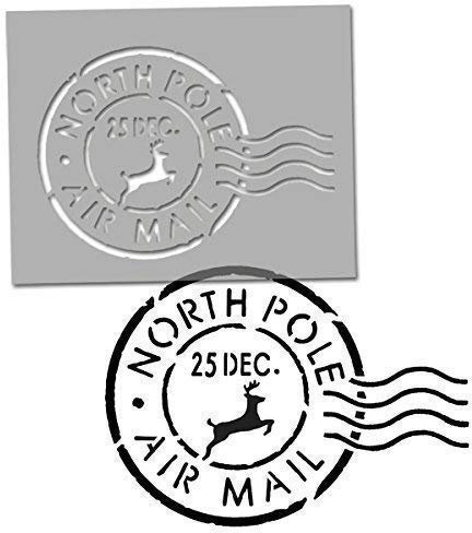 Weihnachten Schablone | Nordpol Post Mark | Kunst Handwerk Schablone - Dekorieren & Malen Heimwerkerutensilien - Wiederverwendbar - Farbe Wände, Stoff, Möbel - semi-transparent Schablone, 11x15cm
