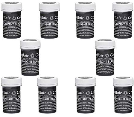 Sugarflair Midnight Black Pastel Food Colouring Paste, Highly Concentrated for Use with Sugar Pastes, Buttercream, Royal Icing or Cake Mix, Subtle Colour Dye - 25g (Pack of 10)