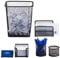 Relaxdays Set 6 fournitures de bureau poubelle pot crayon bloc notes cartes de visite courrier métal, noir