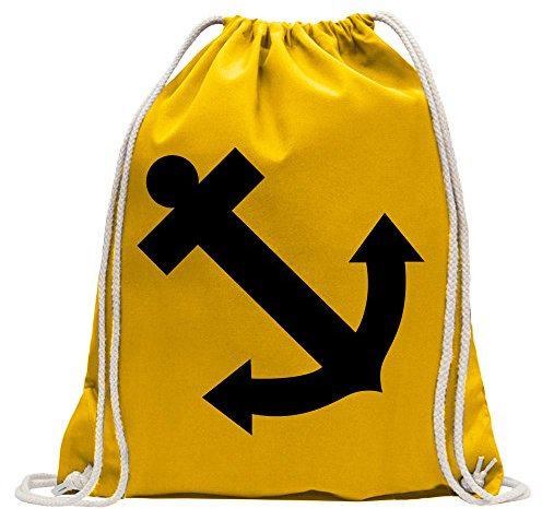 Kiwistar - Turnbeutel - gelb - Anker Motiv2 - Fun Rucksack Sport Beutel Gymsack Baumwolle mit Ziehgurt