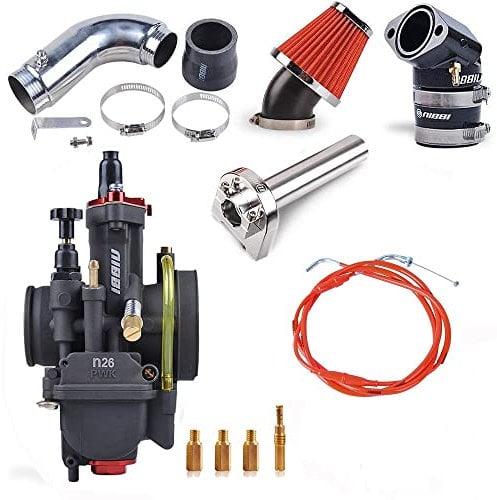 NIBBI Motorcycle Carburetor PWK 26mm 125CC Carburetor Kit With Adjustable Throttle Cable Air Filter 48mm Carburetor Jet Kit Fit 125 150 Dirt Bike Mini Bike Pit Bike