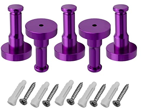 MroMax 5,1 cm Wandhalterung, Kleiderhaken, Aluminiumlegierung, Kleiderhaken, Handtuch, Wandhalter, Kleiderhaken, Halter für Badezimmer, Schlafzimmer, Küche, Violett, 5 Stück