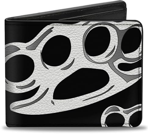Buckle-Down Men's Wallet, Bifold, Brass Knuckles Skulls Roses Black White, Vegan Leather, 4.0 x 3.5, Brass Knuckles, 4.0 x 3.5, Buckle-down Wallet, Bifold, Brass Knuckles Skulls Roses Black White,