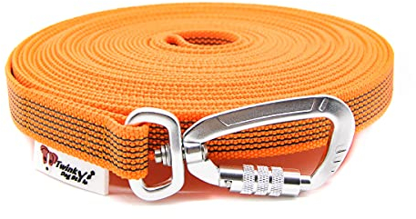 Twinkys Dog Style Schleppleine gummiert mit Sicherheitskarabiner 20 mm breit für Hunde bis 50 kg - OHNE Handschlaufe 7,5 Meter Orange Made in Germany
