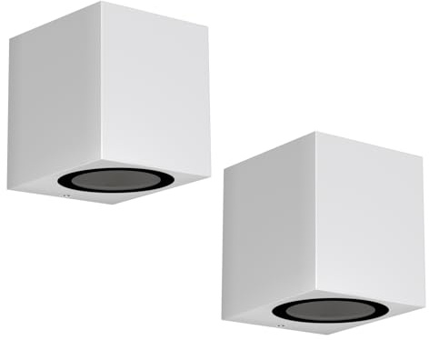 ledscom.de 2x Wandleuchte ALSE Downlight für außen, weiß, Aluminium, eckig, inkl. GU10 LED Lampe (warmweiß, 2,4W, 227lm, 110°)