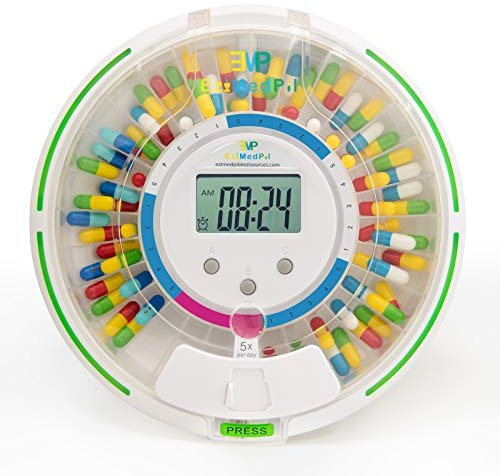 EziMedPil Automatic Pill Dispenser with Alarm for the Elderly | 28-Day Clear Lid & LCD Display Monitoring Pill Organizer with Sound-Light Reminders, 6 Daily Alarms & Lock Design for Pills