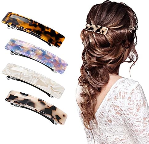 Kiiwah 4 Pièces Grandes Barrette Cheveux Chic 8.5cm, Vintage Français Pinces à Cheveux Automatiques pour Femmes et Filles