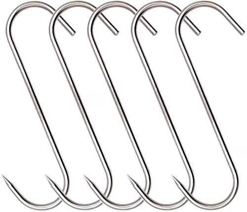 Ganci da Macellaio in Acciaio inox,Ganci da Cucina,(20cm 5mm)5 Pezzi,per Carne Essiccamento, BBQ, Griglia, Agricoltore, Aacciatore