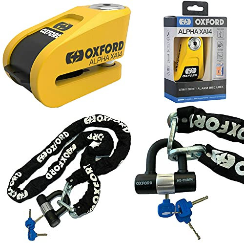 Oxford Security Quartz XA14 Yellow Disc Lock 5mm + Oxford HD Chain 1.5 metre OF159 Black (Yellow Black)