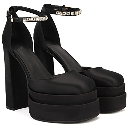 THESHY Womens Platform Chunky High Block Heels Ankle Strap Buckles Wedge Dress Pumps Fashion Shoes for Women