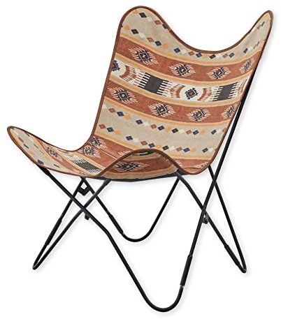 NALA Butterfly Sessel, Canvas gemustert - Retro Wohnzimmer Sessel mit schwarzem Metallgestell - 75 x 90 x 75 cm (B/H/T)